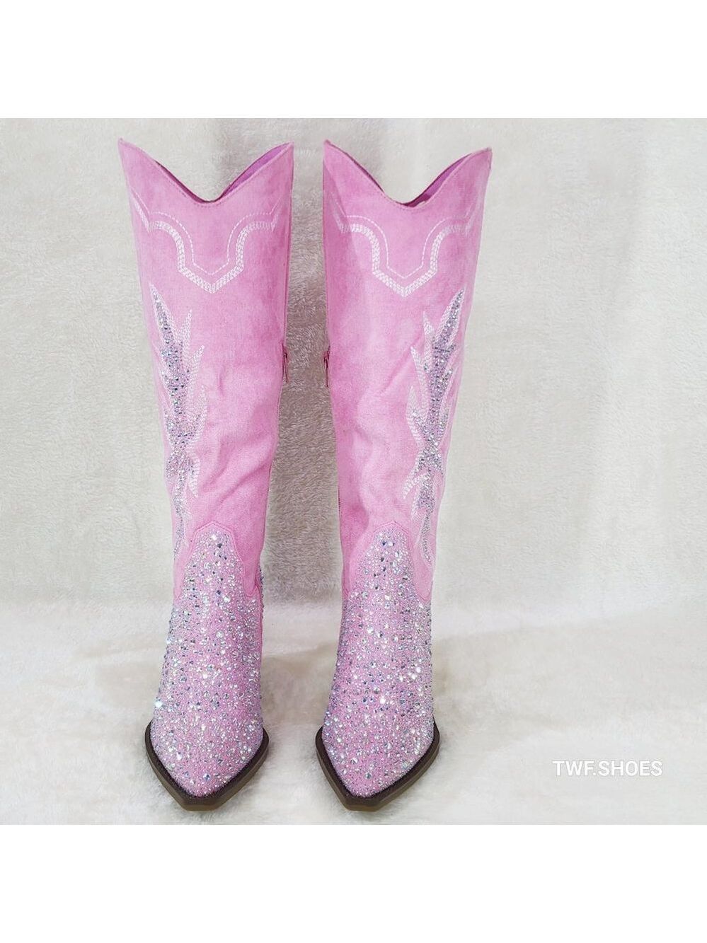 Anniston Baby Pink / Rhinestones Glamour Country Western Cowgirl Knee Boots - Picture 17 of 17